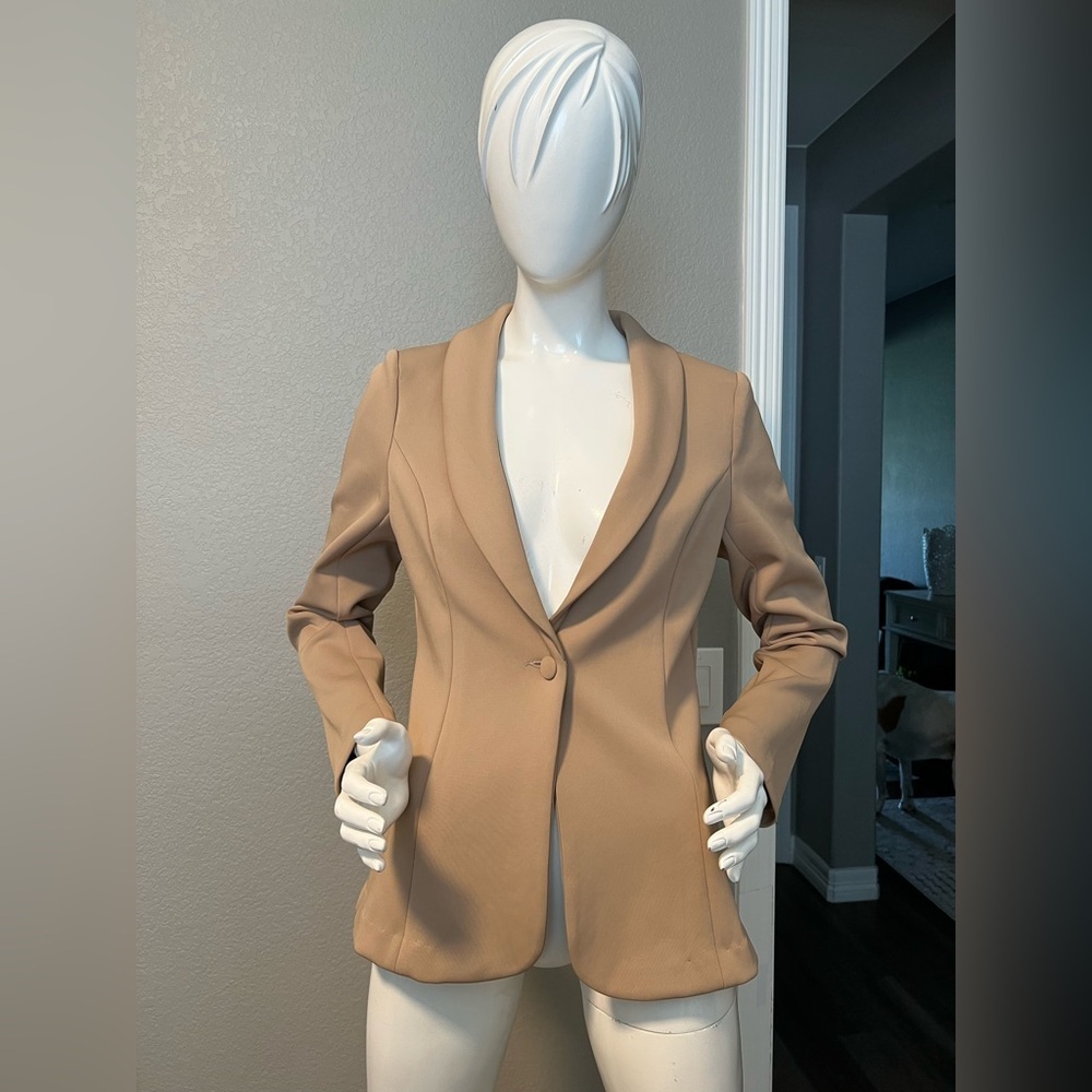 Lulus Executive Essence Taupe Scuba Knit Blazer size M